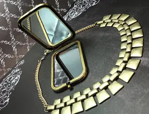 Vintage Style Necklace with Matching Cosmetic Mirror Compact