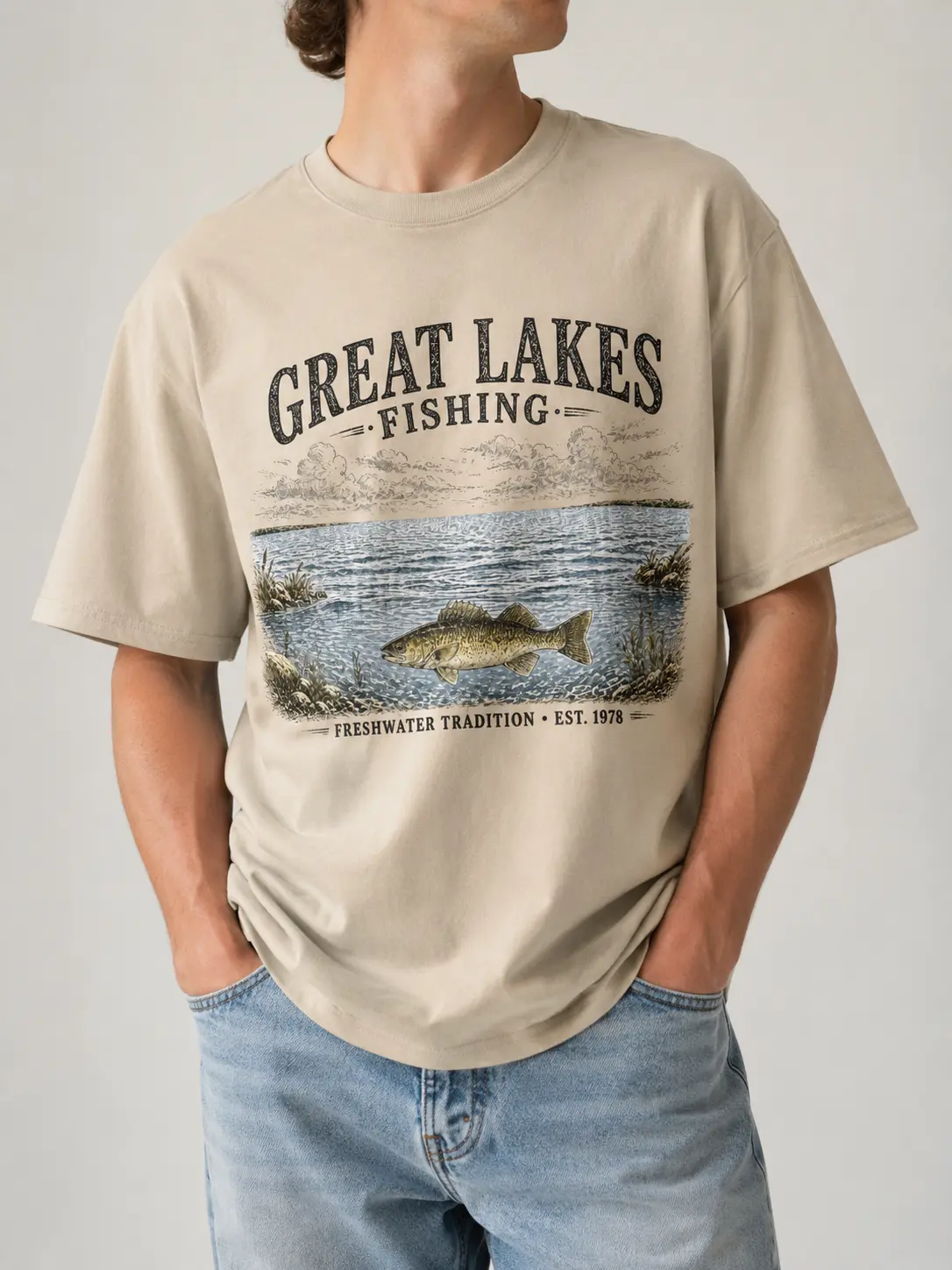Women's Vintage Walleye Graphic T-Shirt, Retro 90s Great Lakes Fishing Cotton Crew Neck Tee for All Seasons, Fisherman Gift, 2Xl, 3Xl, Cold Wash, Do Not Dry Clean, Round Neck, Fit, Printed, Tshirt, Everyday, Streetwear, Breathable, Lady, Fabric, Oversized