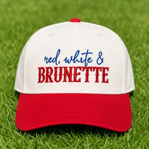 Red White & Brunette Vintage Snapback Hat - Funny 4th of July Patriotic Cap, Country Concert Summer Beach Accessory, Independence Day America Style Party Gift for Her Streetwear