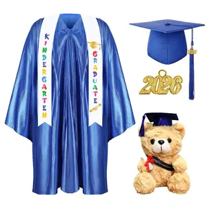 7 Pcs Kindergarten Graduation Gown Cap 2026 Preschool Graduation Accessories Stole Tassel Sash Charm Bear Gifts (Royal Blue)
