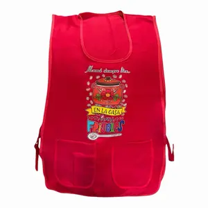 Mexican Artesanal Apron - Red with "En La Casa" Design, Two Pockets, and "Mami Siempre Dice" Text . Plus size fits 1X 2X 3X