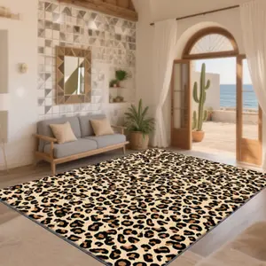 Velvet + Soft and Comfortable European Retro Wild Art Leopard Print Pattern Printed Carpet, Home Decoration Carpet, Living Room Large Carpet Sofa Cushion Door Mat Coffee Table Mat Bedroom Carpet Bedside Carpet, Animal Printed Rug