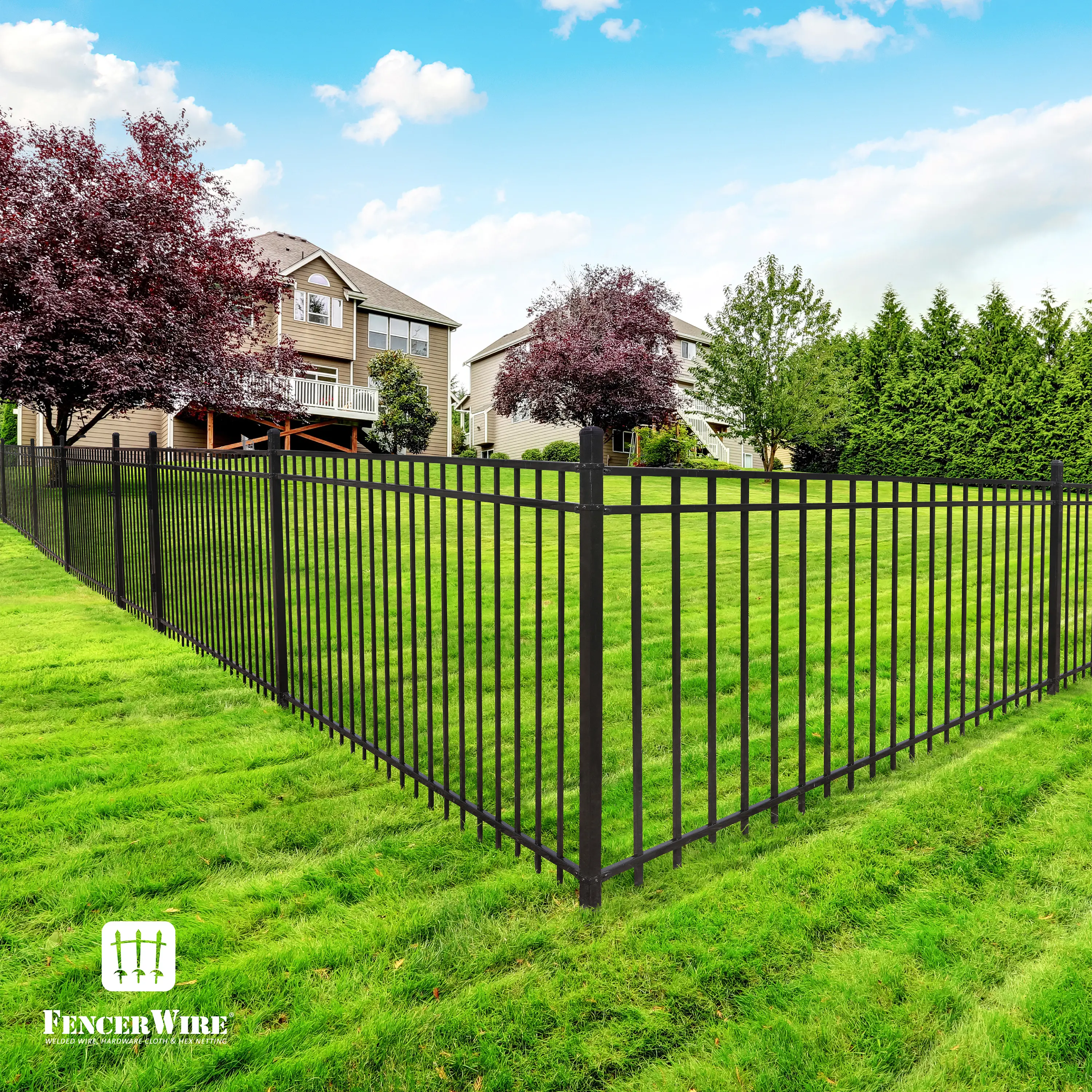 Fencer Wire Heavy Duty 76FT Fence Barrier Kit, 6FT Height X 8FT Width Panels, Anti-Rust Metal Steel Fence, Gate, Posts, Connectors, 2” Diameter Outdoor Fencing for Yard, Pool, Patio, Flat Top/Pinnacle