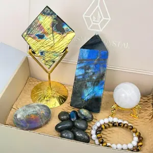 1 Count 1000g Natural Crystal Set – Includes Moon & Star, Carved Tower, Crystal Cube & More