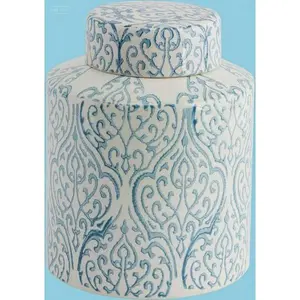 Elegant Ceramic Jar with Lid, Blue and White Home Decor, Handcrafted Decorative Storage Container, Reusable Vintage Style, Perfect for Kitchen and Living Room Bottles Faux Tin Canister Organiser