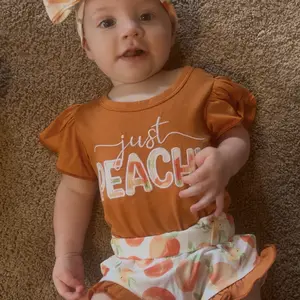 Newborn Baby Girl Summer Clothes Just Peachy Romper Fruit Peach Ruffle Shorts Set 3Pcs Infant Summer Outfits