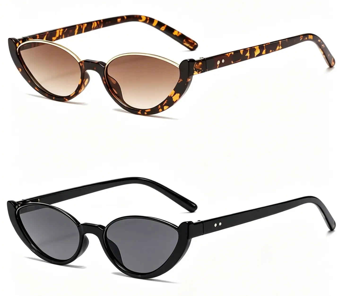 2-Pack Cat Eye Sunglasses for Women – UV400 Protection Semi-Rimless Fashion Sunwear Set (Black + Brown)