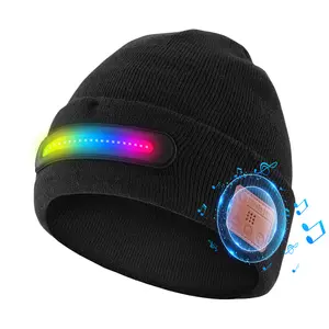 Touch Two Bluetooth Music Hat with Rechargeable LED Lights for Night Running Hiking Cycling Unisex USB Beanie Winter Fashion Christmas Gifts Funny Golf Cap Adjustable Snapback Cap for Outdoor Use