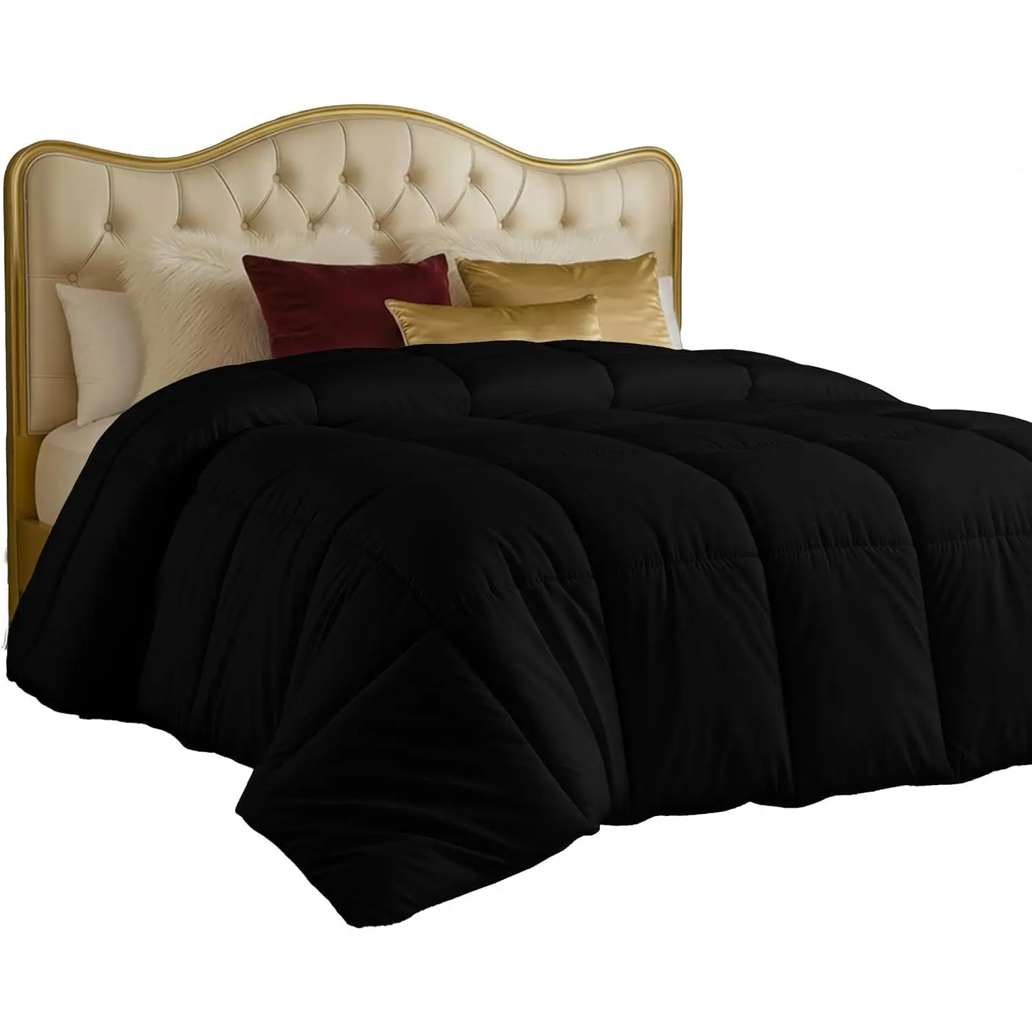 Comforters Queen Size, All Season Duvet Insert, Down Alternative Box Stitched Bed Comforter with Corner Tabs, Machine Washable (Black)