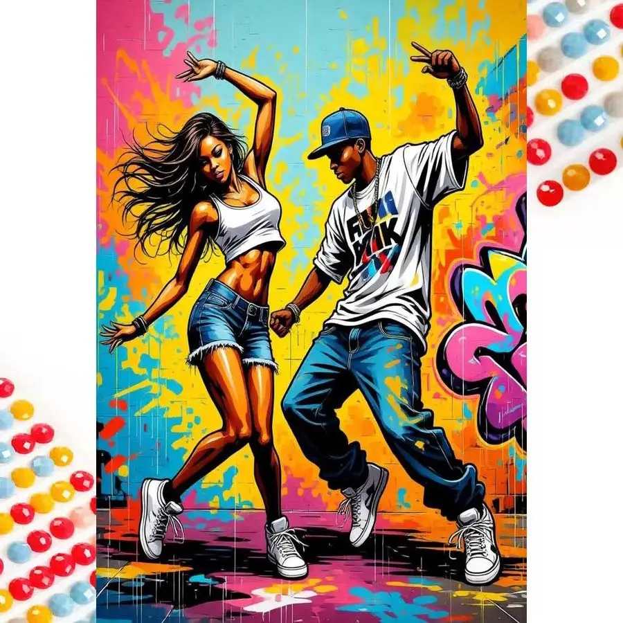 5D DIY Full Drill Diamond Painting - Diamond Painting Kit Street Dance Set, Mosaic Canvas DIY Wall Art, Home Wall Decoration, Suitable for Halloween, Christmas, Birthday, and Anniversary Gifts, DIY Kits