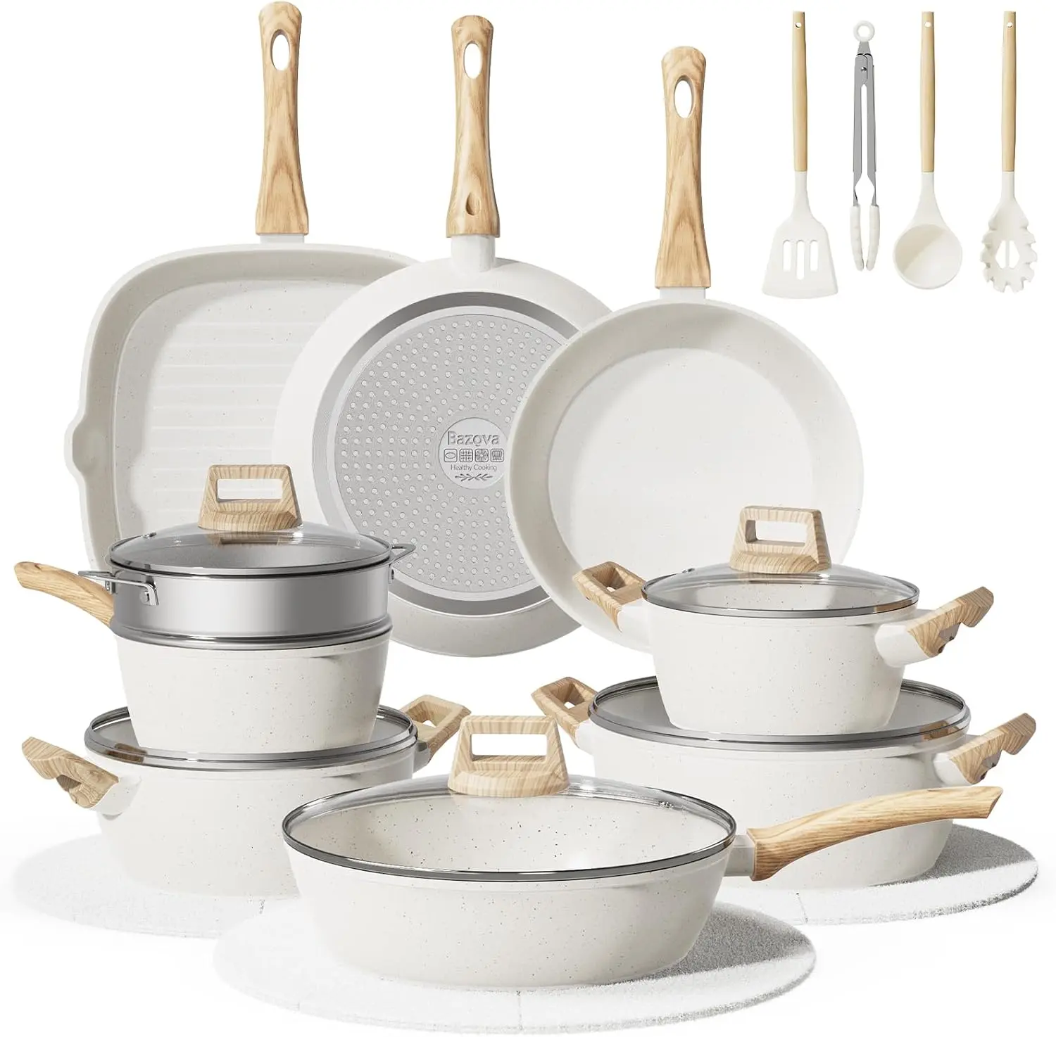24Pcs Pots and Pans Set Non Stick,Ceramic Cookware Set with Titanium-Reinforced Nonstick Coating,Long-Lasting,PFAS-Free,Induction Compatible,Full Kitchen Set with 3 Stock Pots for Family Cooking