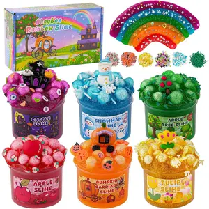 6 Pack Glitter Crunchy Slime Kit, Rainbow Slime for Kids, Christmas Stocking Stuffers, Slime Party Favors Sensory Toys, Holiday Birthday Easter Hallowmas Christmas Girls Gift & Boys Gift