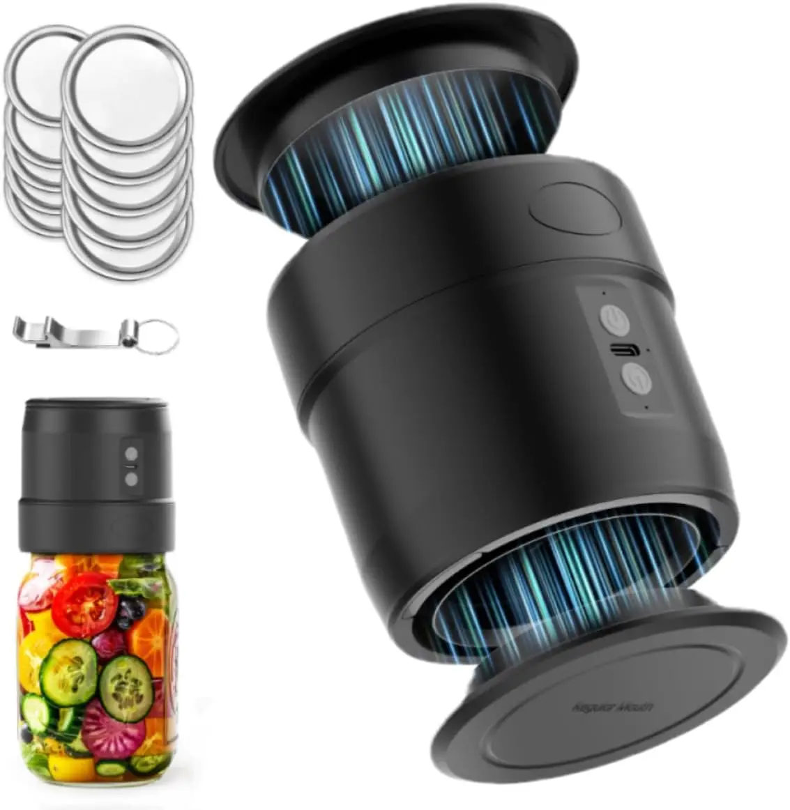 Dual-Head Electric Mason Jar Vacuum Sealer Kit with Dust Cover, 2×Wide & Regular Mouth Mason Jars Lids for Food Preservation