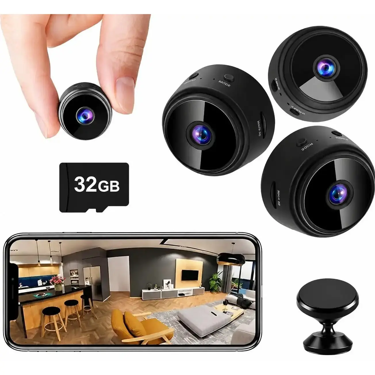 A9 Mini Wireless Security Camera - 1080P HD WiFi Home Monitoring Device, Motion Alert, MicroSD Slot (32GB Support), Indoor Outdoor Use for Home, Smart Baby Monitor, 1Pc(32G), Video Camera Security, Wifi Monitoring Camera