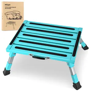 Nilight RV Step Stool Aluminum Folding Platform Steps 19x14.5 RV Steps 4 Levels Adjustable Heavy Duty Step Stool with Anti-Slip Surface Rubber Feet Portable Handle 500lb for Camper Trailer,Mint Green
