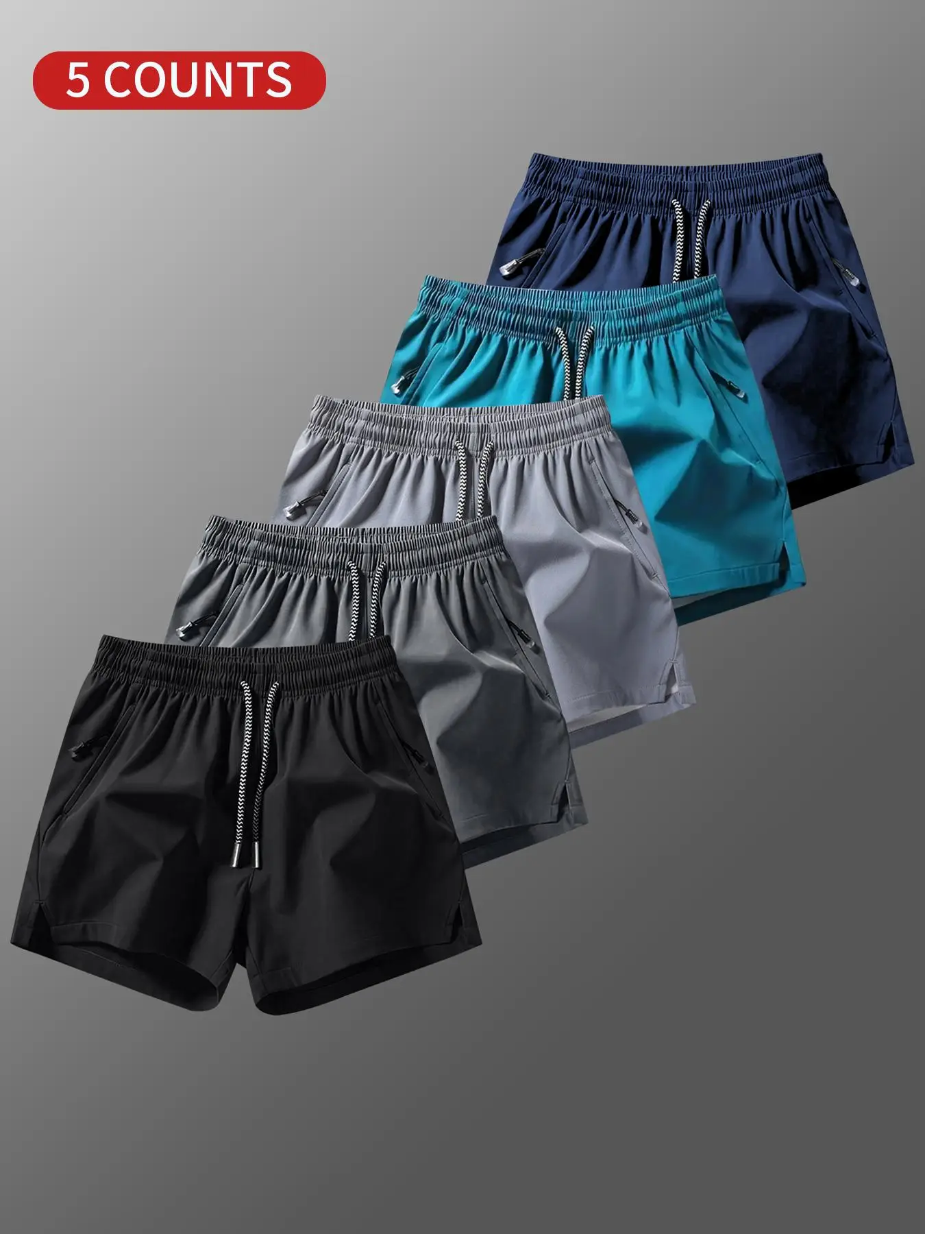 Men's Solid Drawstring Waist Split Hem Shorts, Casual Breathable Zipper Pocket Shorts for Summer, Men's Bottoms for Daily Wear