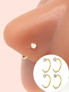 C shaped Nose Rings in Heart Star Round Square Cubic Zirconia Designs, Cute Nose Piercing Jewelry 18 Gauge 10mm Stainless Steel Hypoallergenic