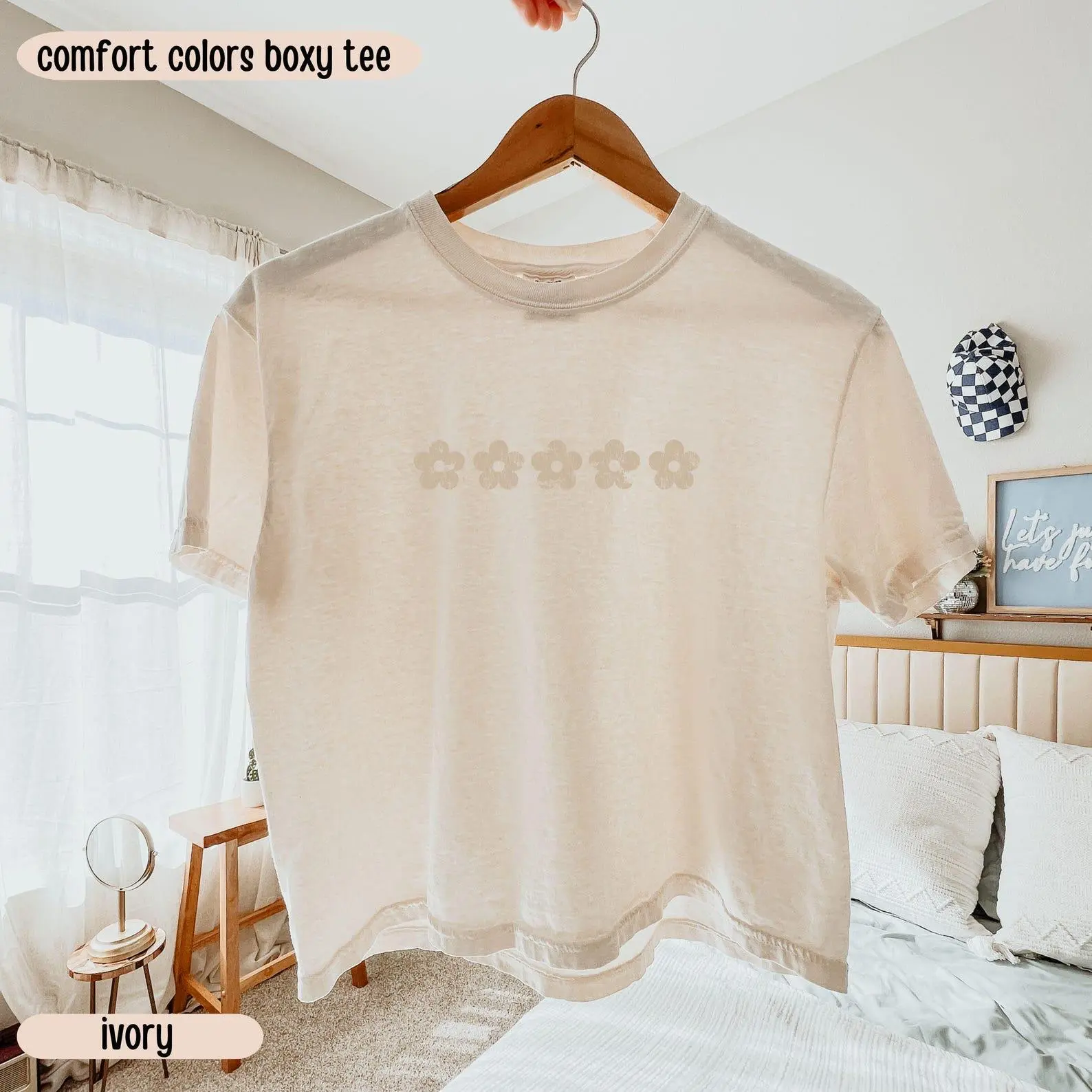 Comfort Colors® Boxy Crop Top Checkered Flowers Crop Tee Boho Floral Boxy Tee Gift For Mom Spring T Shirt Trendy Floral Cropped Tee
