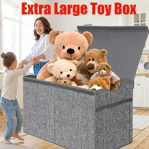 32gal Extra Large Toy Box Storage Basket with Lids, Collapsible Sturdy Toy Storage Organizer Boxes Bins Baskets for Kids, Boys, Girls, Nursery, Playroom, Closet Home Bedroom Office Nursery Storage Trunks