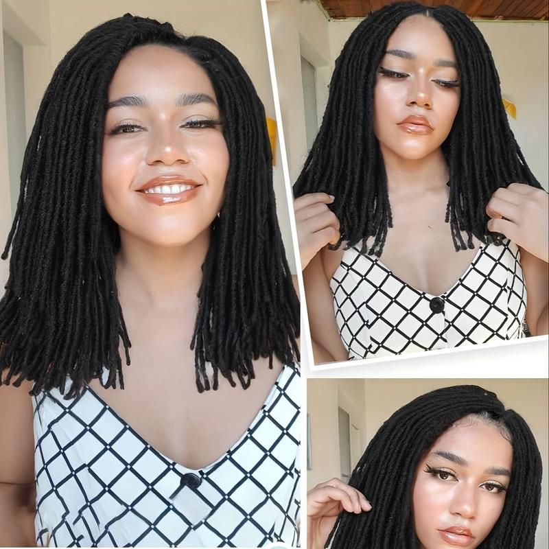 2025 new Full Lace Dreadlock Wig with Baby Hair Short Faux Locs Wig for Women And Men Lightweight Pre-Plucked Micro Locs Wig African American Synthetic Twist Braid Wigs