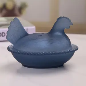 Vintage Hen On Nest Glass Candy Jar | Free Braided Heat Insulation Coaster！Retro style Farmhouse Kitchen Decor Storage Bowl
