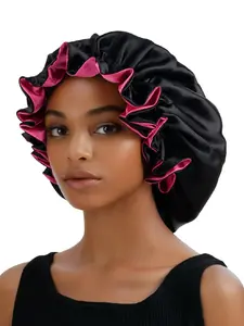 Women's Luxury Dual-Layer Satin Sleep Cap, Soft Breathable Night Hat, Hair Care & Comfort, Reversible Shower Cap, Solid Color, Fashion Headwear