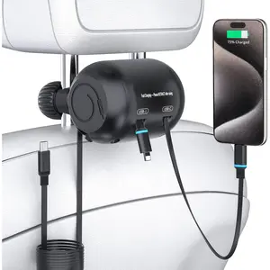 2 in 1 Backseat Car Charging Station Box, 45W Fast Charge Multi Retractable Car Charger for iPhone/Samsung and Tablets, for Lyft Uber Driver and Passengers for Chargers