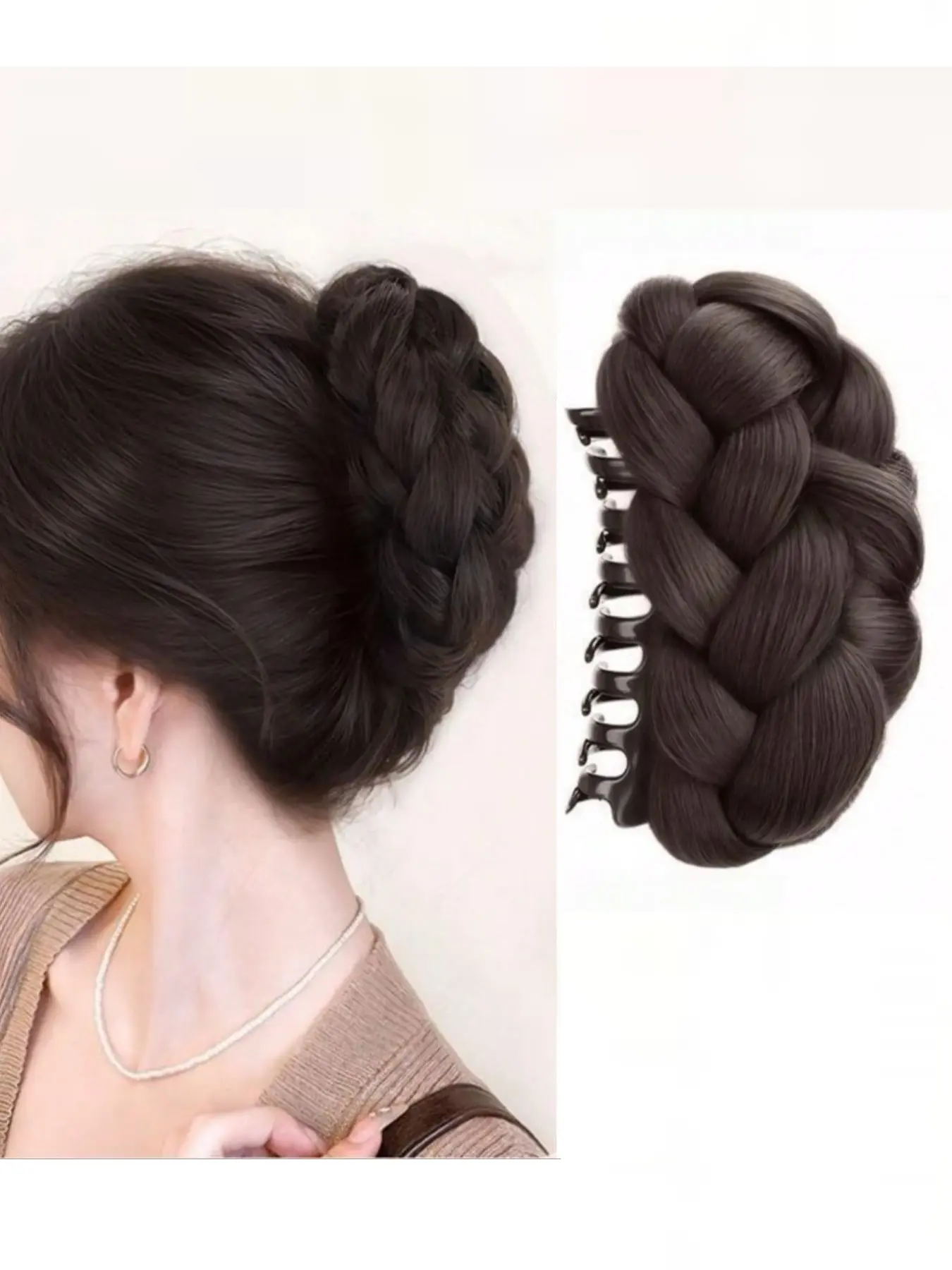 Women's Braided Bun Hair Clip, Puff Natural Style Accessory, Suitable for Autumn Winter Daily, Vacation Hairstyles, Hair Claws, Hair Styling Clips, Hair Bun Accessories, Hair Decor, Hairclips