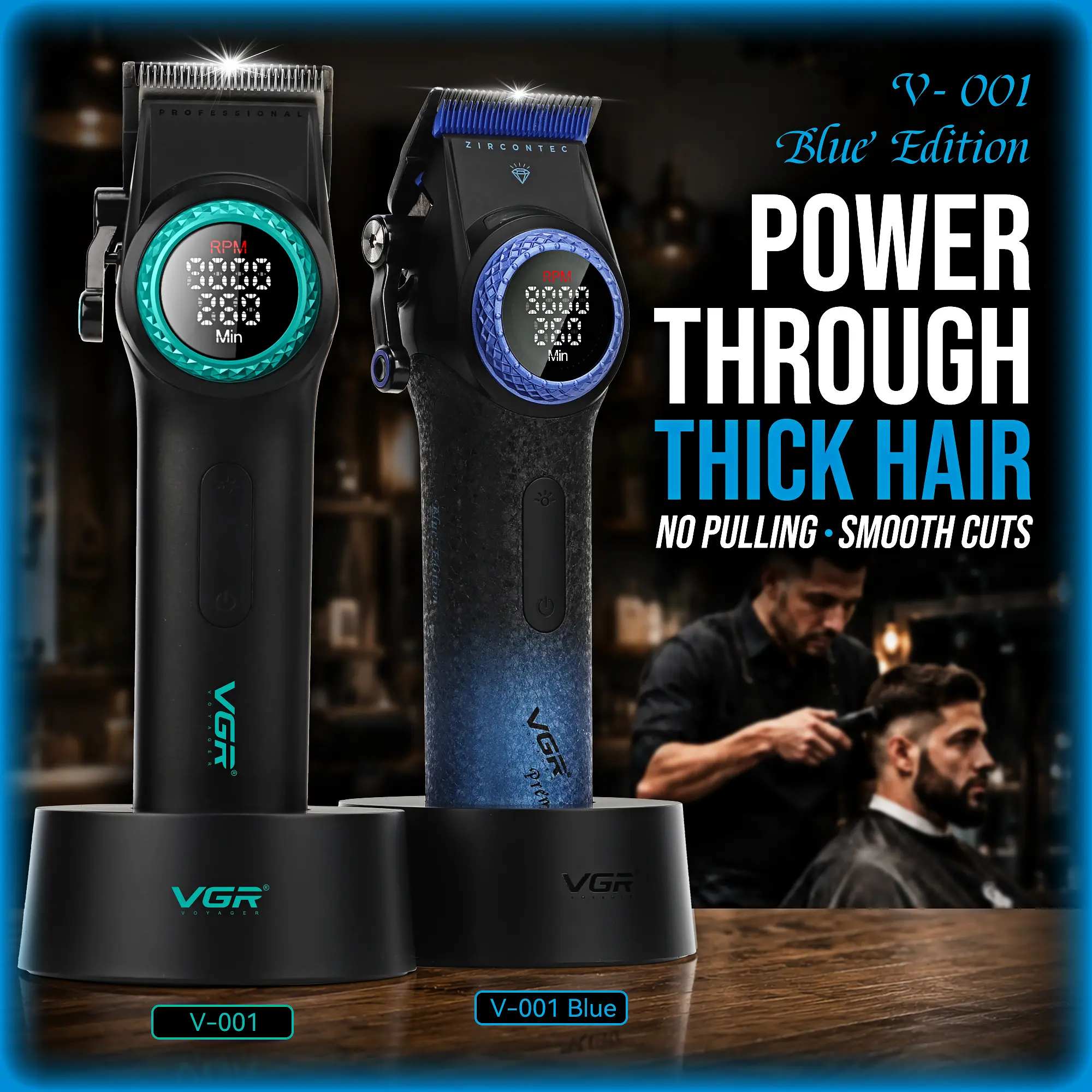 VGR 001 Edition Professional Cordless Barber Clipper-9000 RPM BLDC Motor, DLC Blade Hair Trimmers for Barbers, LED Display,  4in1 3in1 Integrated Charging Station, Storage Box,Gift for Men#SummerWins #DealsForYouDays