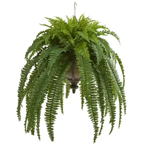 39” Boston Fern Artificial Plant in Metal Hanging Bowl 39” Boston Fern Artificial Plant in Metal Hanging Bowl