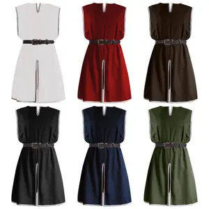 Medieval men's retro knight belted round neck robe Halloween combat warrior cosplay costume