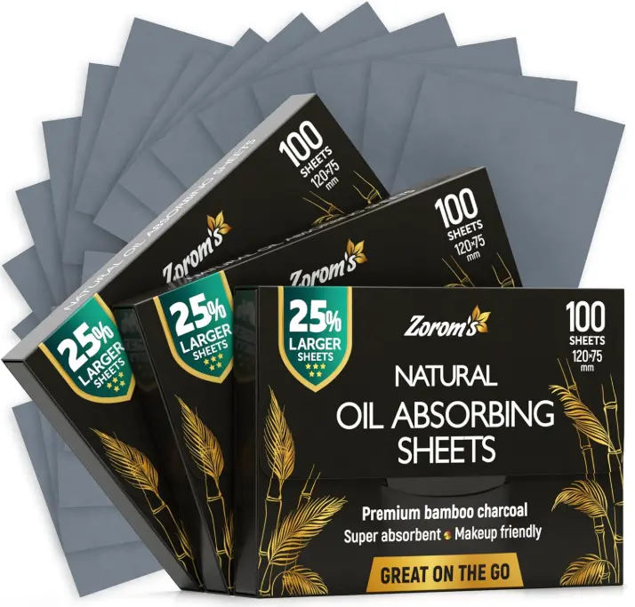 Natural Oil Blotting Sheets for Face with Bamboo Charcoal - 25% Larger - 3pk/300 Makeup Friendly Oil Absorbing Sheets for Face - Easy Dispensing Blotting Papers - Perfect for Keeping in Purse