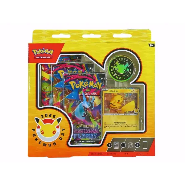 Pokémon TCG 2026 Pokémon Day Collection - 1 Foil Promo Pikachu Card, 3 Booster Packs, 30th Anniversary Metallic Coin - Collectible Cards for Collectors