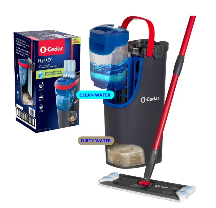 O-Cedar H2pr0 Flat Mop System with Dual Tank Design and Reusable Microfiber Pads
