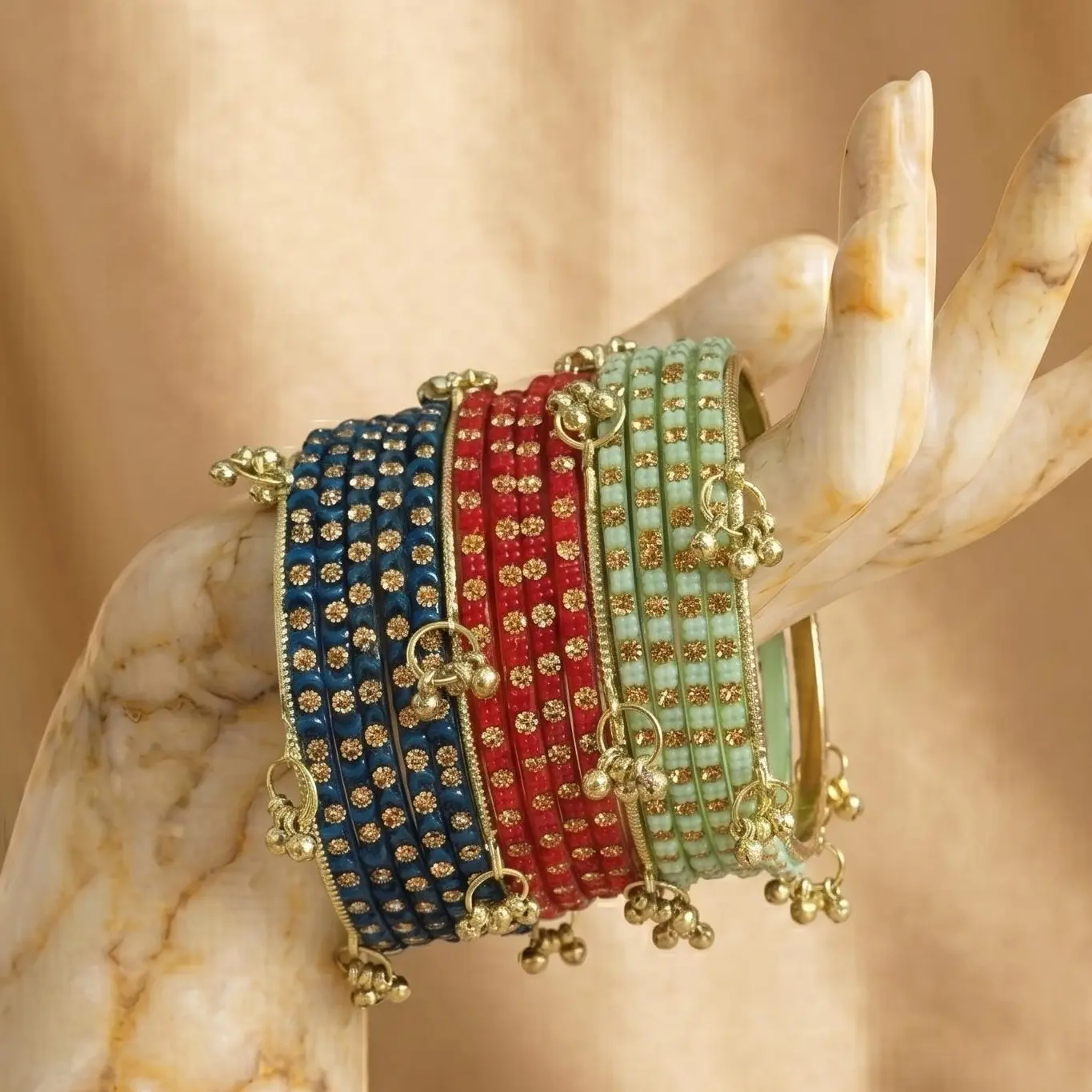 Kashmiri Ghungroo bangles with Glass bangles Set - 16 bangle set birthday party gift Jewelry Set