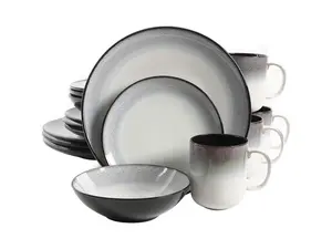 Gibson Elite Rings of Saturn 16 Piece Reactive Glaze Stoneware Dinnerware Set in Teal