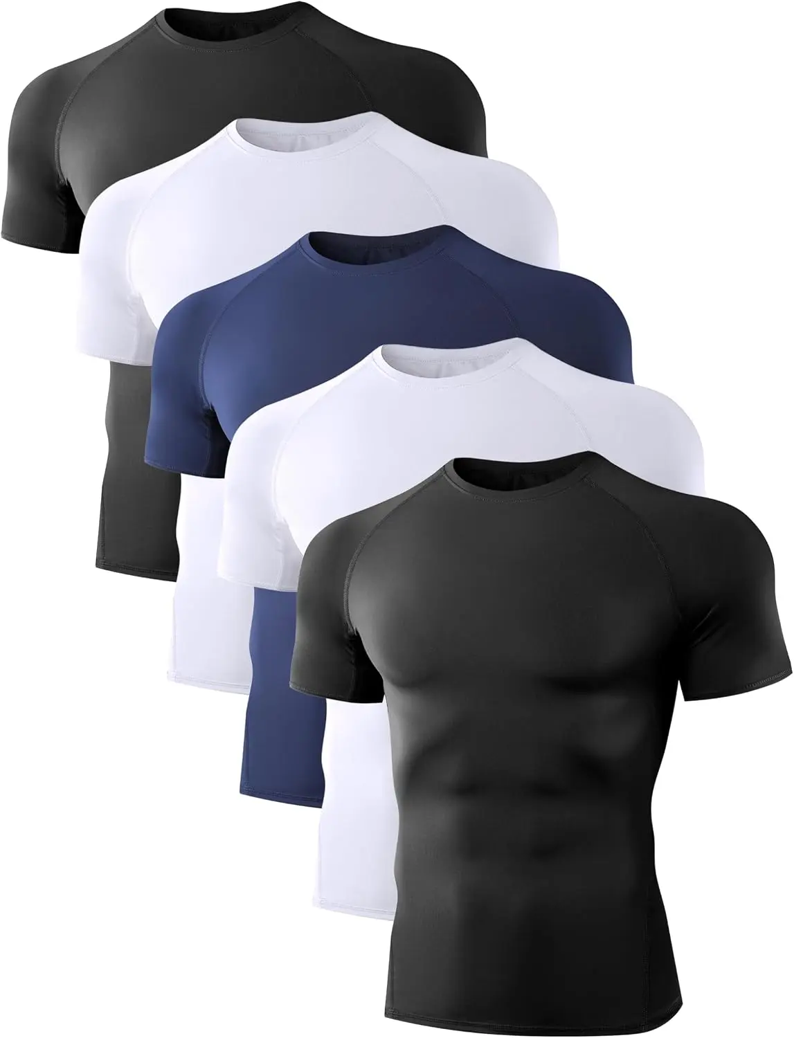 Dalavch 5 Pack Men's Compression Workout Short Sleeve/Sleeveless Shirts | Cool Dry, Rash Guard, Sports, Basketball, Football, Running, Cycling, Gym, Athletic, Base Layer Undershirt, T-Shirt Tops