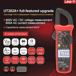 Digital Clamp Meter Ut202a+, True Rms, Auto Range, Ncv Voltage Detection, Diode Test, Ac/dc Voltage Current Resistance Capacitance