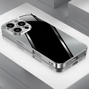 High-End Tempered Glass Electroplated Silver Phone Case, Luxury Shockproof Cover for iPhone 11/12/13/14/15/16/17 Pro Max