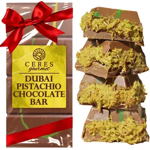 Ceres Gourmet Dubai Chocolate Bar Pistachio 3.5 Oz, Milk Chocolate Knafeh, Perfectly Portioned Packaging Dubai Chocolate, Premium Kunafa Chocolate Bars (3.5 Oz, Milk Chocolate)