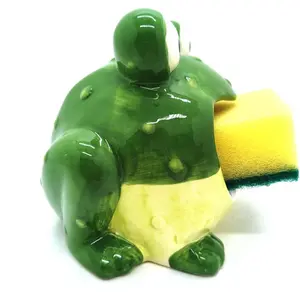 Cute Ceramic Frog Sponge Holder for Kitchen Sink 4.7", Frog Kitchen Décor, Cute Animal Sponge Holder, Frog Gifts for Women, Housewarming Gifts, Funny Frog Sink Organizer, Novelty Sponge Caddy, Frog Home Décor, Valentines Day Gift, frog figurine