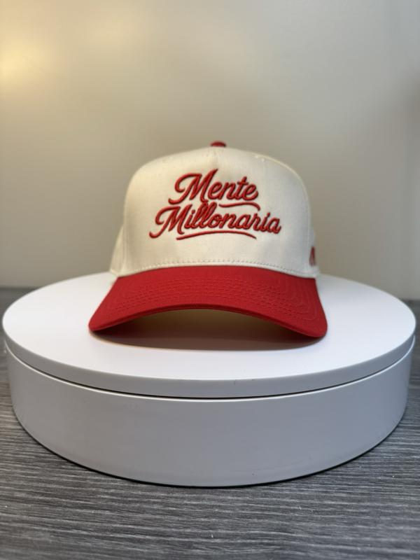 Mente Millonaria Hat - Natural & Red Trucker Cap with Embroidered Logo for Men and Women