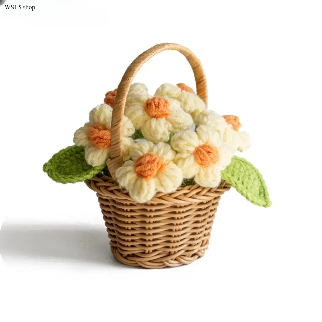 Handmade Crocheted Wool Puff Blue Flower Mini Potted Plant - Decorative Entryway Desk Trinket, Durable Knitted Ornament, Ideal Housewarming/Birthday Gift for Home Office