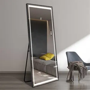clearance goods Full Length Intelligent Human Induction LED Aluminum Floor Mirrors Stand Body Dressing Room Hotel Mirror Big Size Safe Touch Button