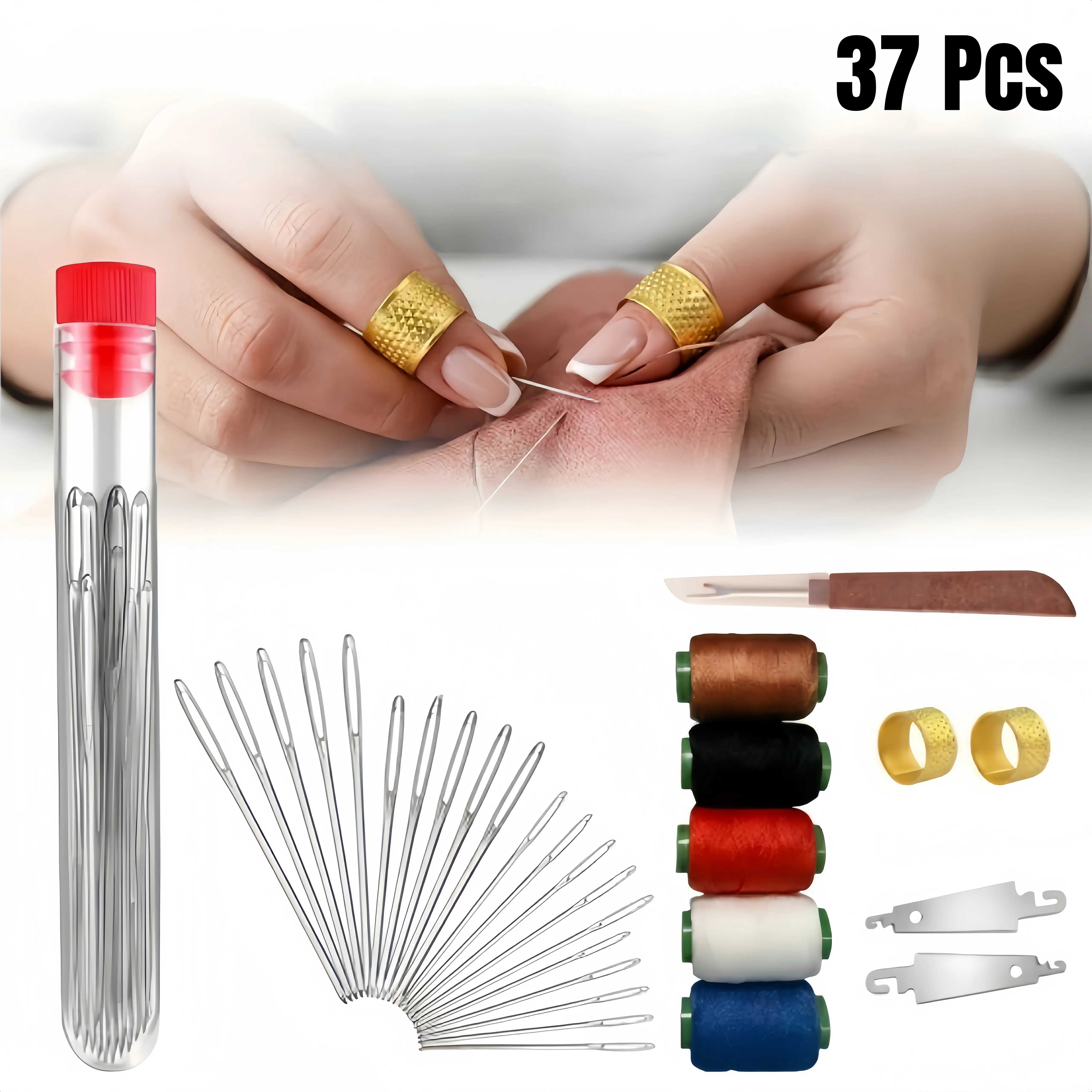 37PCS Large Eye Steel Sewing Needles Set, Sturdy Durable Hand Sewing Tool Kit for DIY Sewing, Embroidery, Mending & Crafting Projects long thin handmade professional lover portable precision stitch