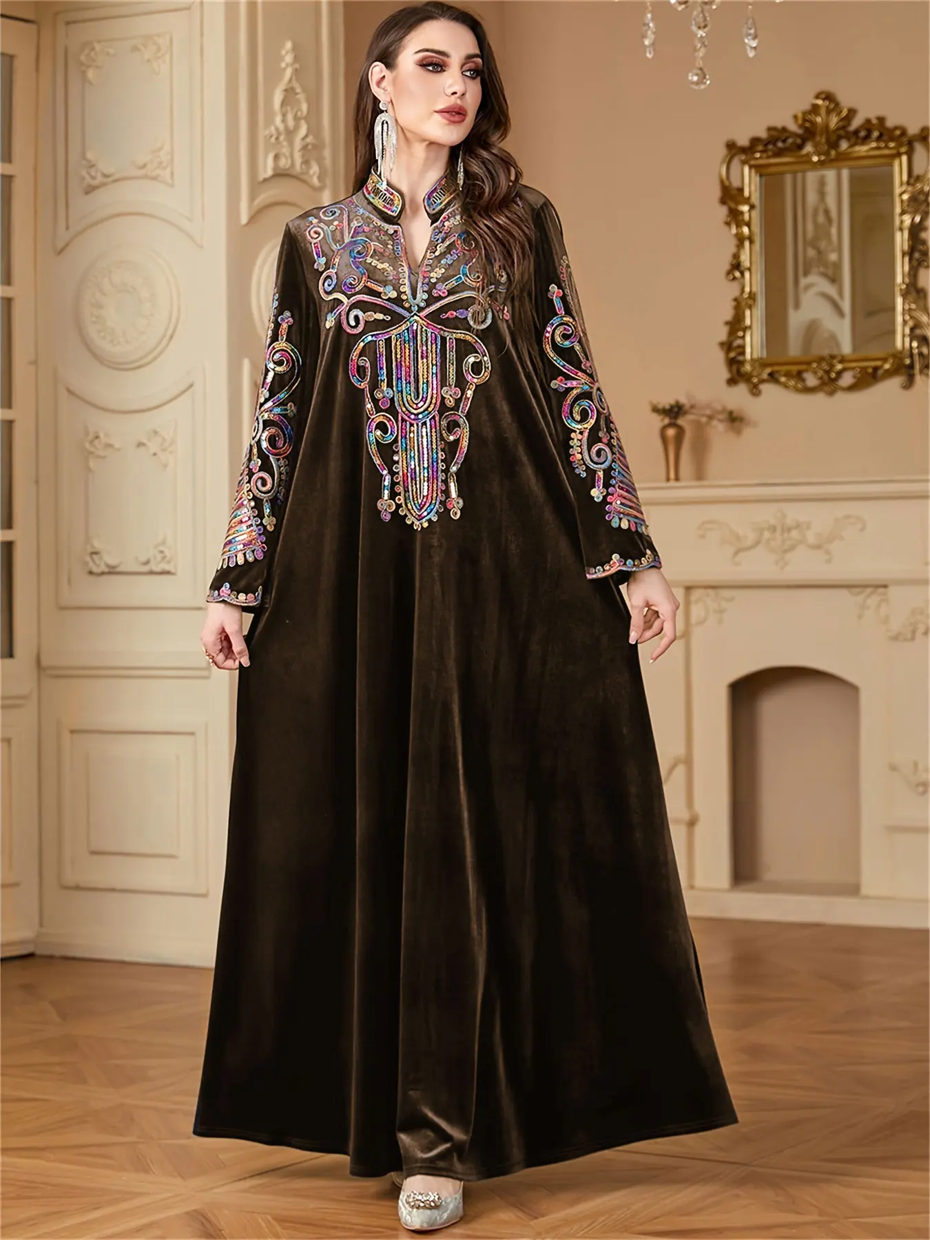 Women's Ethnic Embroidered Sequins Long Dress, Afghan Dresses, Loose-Fit  Woven Fabric, Elegant Fall & Winter, Perfect for Muslim Women, Modesty  Muslim Clothing, Muslim Evening Dress - TikTok Shop