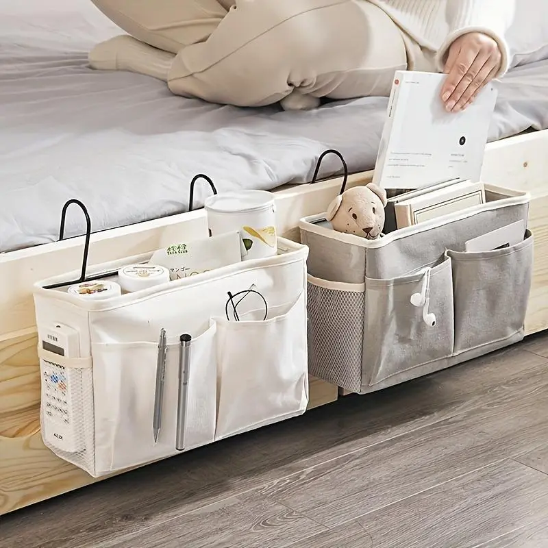 Under Bed Storage Bag, 1 Count Bedside Hanging Storage Basket with Pocket, Student Bedside Organizer, Home Organizer for Bedroom, Dormitory, Living Room, Hangable, Space Saving Storage, Fabric Storage Organizer