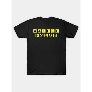 Men's Waffle House Funny Graphic T-Shirt - 100% Cotton Casual Short Sleeve Tee with Bold Yellow Print, 180gsm Heavyweight Fabric, Machine Washable Round Neck Shirt for Casual Attire