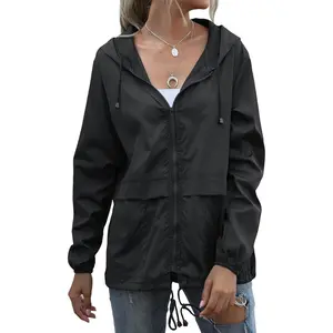 Women's Waterproof Raincoat Lightweight Rain Jacket Windbreaker with Pockets for