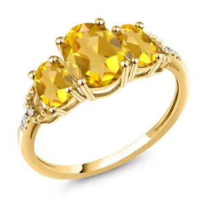 Gem Stone King 10K Yellow Gold Oval Yellow Citrine and Diamond Engagement Ring For Women | 2.24 Cttw | Oval 8X6MM and 6X4MM | Gemstone Birthstone